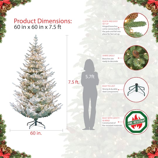 7.5ft. Pre-Lit Flocked Hillside Spruce Artificial Christmas Tree, Clear Lights